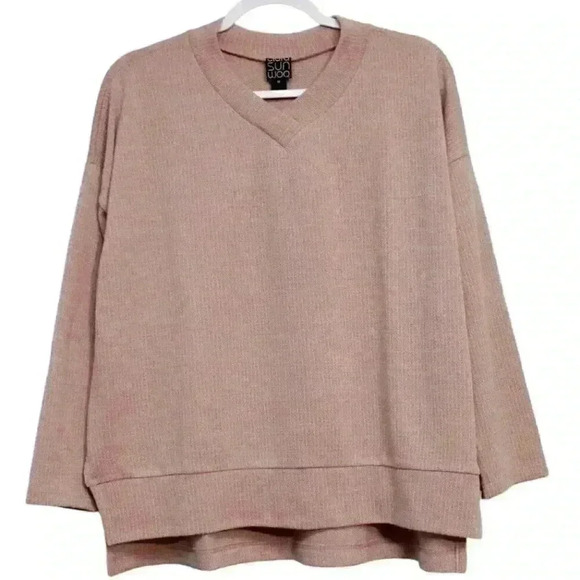 Clara Sun Woo Sweater Size Medium Dusty Pink V-Neck Oversized Boxy Lagenlook - Picture 1 of 11